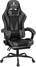 Gaming Chair with Linkage Armrest & Footrest, High Back Video Gaming Chair, Black/Grey