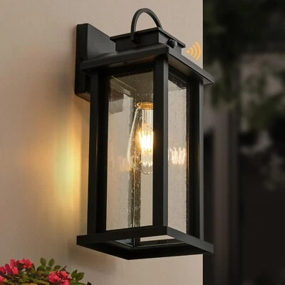 15.5 Inch Large Dusk to Dawn Outdoor Wall Lights, Matte Black Porch Lights Ou...