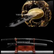 Japanese Katana Carbon Steel Weapons Sword Samurai Black Blade Full Tang Sharp.
