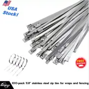 100-Pack 11.8" Stainless Steel Self-Locking Zip Ties, Heavy-Duty 304
