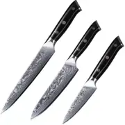 3Pcs Japanese VG10 Damascus Steel Slicing Knife + Utility Knife + Paring Knife