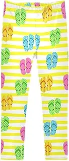 [Joisal] Chic Sandals Yellow Stripe Leggings Girls, Soft for Athletic Leggings for Girls, 4-10T