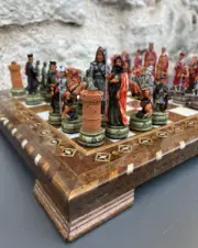 Vintage Camelot Theme Hand-Painted Chess Set – Wooden Chess Board, Perfect Gift