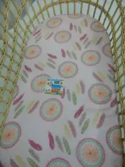 Bassinet Flannelette Fitted Sheet Dreamcatchers Pink FITS STANDARD BASSINET