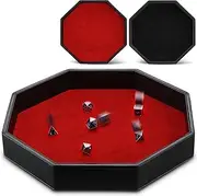 Wenqik 2 Pcs Octagon Dice Tray 11.5 Inch Dice Mat for Dice Case PU Leather Dice Holder Box Velvet for RPG Table Games Christmas Party Accessories, Without Dice (Black, Red)