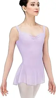 [Wearmoi] Ballet Tank Top Dress Leotard, Women's, Tulle with Skirt, U-Cut Back, Pinch Front, Microfiber, (L), Lilac