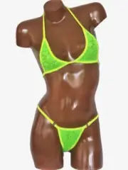 New exotic pole dancer costume semi sheer lace V back thong bikini micro -A cup