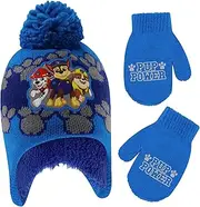 [Nickelodeon] Boys Winter Hat Set, Paw Patrol's Marshall, Chase and Rubble Toddler Beanie and Mittens for Kids Age 2-4