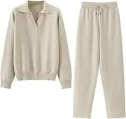 [Zadaos] Women Polo Neck Sweater Tracksuits Fall Winter Warm 2 Piece Lady Knit Harem Pants Set