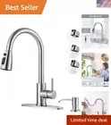 Brushed Nickel Pull Down Kitchen Faucet with Soap Dispenser & 360 Degree Swivel