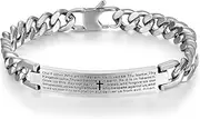 [BIYONGDE] 9MM width Curb Chain Cuban Link Chain Bangle Bracelet with Black Enamel Bible Cross ID Identification, Mens Womens, 21CM, Stainless Steel, no gemstone