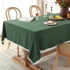 Light Green Pompom Tassel Tablecloths for Bohemian Dust-Proof for Dining Room
