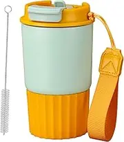 Ruiyuan Travel Coffee Mug Stainless Steel Insulated Vacuum Insulated Coffee Mug 450ml Stainless Steel Travel Mug for Coffee/Tear with Leak-Proof Double Drinking Lid Reusable Comes with a Straw Brush