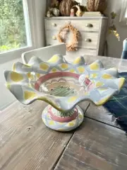 Mackenzie Childs Rose Cottage Fluted Compote Whimsical Kitchen Collectible NEW