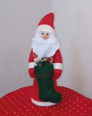 Handmade OOAK Santa Christmas Tree Topper Shelf Sitter Stocking Holiday Decor