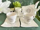 6 x White Silver Ceramic Coffee Tea Cups and Saucer Set Vintage Design 100ml