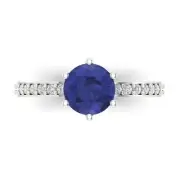 1.71 Round Tanzanite Stone Promise Bridal Wedding Designer Ring 14k White Gold
