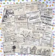 Easter ephemera newspaper ads, vintage, junk journal supplies, collage