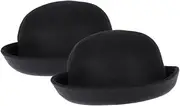 [DEARMAMY] 2pcs Woolen Bowler Hat Top Hats for Women Wool Fedora Hat Festival Captain Hat Women Fedora Hats Black Top Hat Jazz Hat Veil Hat Wide Brimmed Hat Black Cap Curly Brim Cap Felt