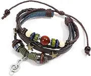 [LLOUSSAK] Grunge Bracelets, Fairycore Grunge Accessories, Black Leather Music Note Bracelet, 7.5-10.2Inch Adjustable Braid charms for Men, Standard, Metal, Agate