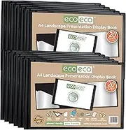eco-eco A4 50% Recycled 20 Pocket Black Landscape Presentation Display Book, Storage Case Portfolio Art Folder with Plastic Sleeves, (Pack of 12), eco095x12