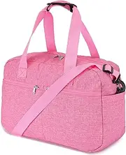 [Leamekor] 17" Small Gym Bag for Womens & Mens - Personal Item Travel Duffle Bag with Wet Pocket and Trolley Sleeve | Under Seat Weekender Carry on Luggage, Rose, Casual
