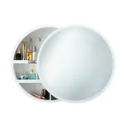 Bathroom Medicine Cabinet Mirror Vanity Round Wall Mirrored Cupboard with Storage Sliding Door White 60cm Diameter