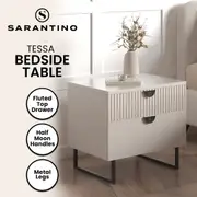 Sarantino Tessa Fluted 2-Drawer Bedside Table in Taupe