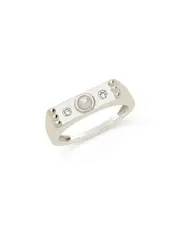 Sterling Forever Silver 3mm Faux Pearl CZ Bar Ring