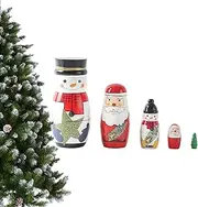 Christmas Style Matryoshka, Set of 5 Multifunctional Wooden Matryoshka Nesting Toys, Relaxing Fidget Toys for Bedside, Coffee Table, Dining Table, Study Table, Computer Table Buniq