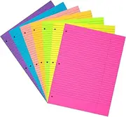 Loose Leaf Paper 8 x 10.5 IN,350 Sheets Notebook Paper 7 Neon Colors Wide Ruled Filler 3-Hole Punched College Lined Binder Paper 70 GSM/19 LB