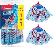 Vileda SuperMocio 3Action XL Mop Refill, Pack of 2 Head Replacements, Fits All Mops, Authentic Multi-Colour