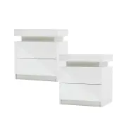 2X Bedside Table 2 Drawers RGB LED Bedroom Cabinet Nightstand Gloss AURORA WHITE
