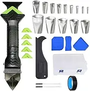 28 PCS Caulking Tools,5 in 1 Silicone Caulking Tools Kit In a Box,Caulking Gun Scraper Tool,Stainless Steelhead,Caulk Remover Glass Glue Angle Scraper for Bathroom,Kitchen,Floor,Window,Sink Joint