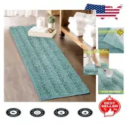 Thick Shaggy Chenille Bath Mat - Large Absorbent Non-Slip Rug, Aqua 60" x 24"