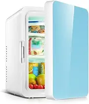 10L Mini Fridge for Bedrooms Small Freezer Makeup Mini Refrigerator Food Heater Beverage Cooler Portable Compact Personal Fridge AC+DC Compatibility for Home Office Car Fridge (Size : Blue)