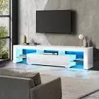 Oikiture Entertainment Unit TV Unit TV Cabinet Stand LED RGB Gloss White 180CM