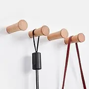HomeDo Wood Wall Hooks, Adhesive Hooks Hat Hook, Wooden Coat Hooks Wall Mounted, Entryway Hat Rack, Decorative Hooks Single Organizer Hat Hanger Towel Rack Hook (R3.5 Beech-6cm-4Pack)