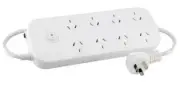8 Way Power Board Surge Overload Protected With Master Switch 240Vac White 0.9M