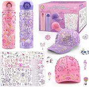 Easter Gifts for Girls 5 6 7 8 9 10 11 Year Old, Decorate Your Own Water Bottle Baseball Cap with Gem Unicorn Stickers, Birthday Gifts for Girls Age 4-12, Arts Crafts Toys Water Bottles Back to School