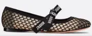 Dior Miss J'adior Black Nude Resille Ribbon Mesh Logo Ballet Ballerina Flat 39.5