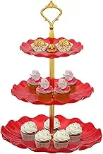 uxcell 2Pcs 3-Tier Cupcake Stand Holder, Plastic Round Tiered Serving Stand, Mini Cakes Fruit Candy Display Dessert Tower Tray for Tea Party, Wedding, Red