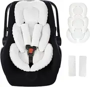 GFU Infant Car Seat Insert Head and Body Support, Reversible Newborn Insert for Carseat with Strap Pads, Soft Stroller Cushion Pillow Insert for Boys and Girls, Fits for Stroller, Swing,White