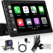 10.1" Single 1 DIN Car Stereo Radio Apple CarPlay Android Auto BT FM USB +Camera