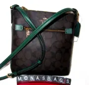 Coach New CF340 Mini Rowan File Bag Brown Signature Dark Pine Leather NWT $250