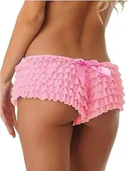 [LSFYSZD] Women’s Mesh Ruffle Lace Cheeky Boyshorts Panty Booty Shorts Burlesque Retro Underwear Dance Bloomers Slip Shorts, Pink, S