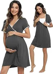 [WiWi] Bamboo 3 in 1 Maternity/Nursing/Delivery/Labor Nightgown Pleated Maternity Breastfeeding Gown Hospital Dress S-XXL