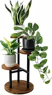 3 Tier Plant Stand, Tall Metal Wood Plant Shelf Holder, Corner Metal Plant Shelf, Multiple Plants for Corner Living Room Balcony Garden Patio