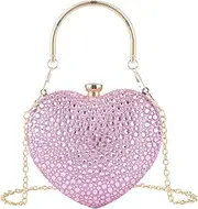 [GripIt] Small Heart Clutch Purse for Women Cute Rhinestone Wedding Party Handbag Mini Cocktail Prom Shoulder Bag, Pink, Pink