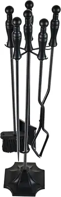 Fireplace Tool Set 5 PCS Black Wrought Iron Fire Tools Set Outdoor/Indoor, Large